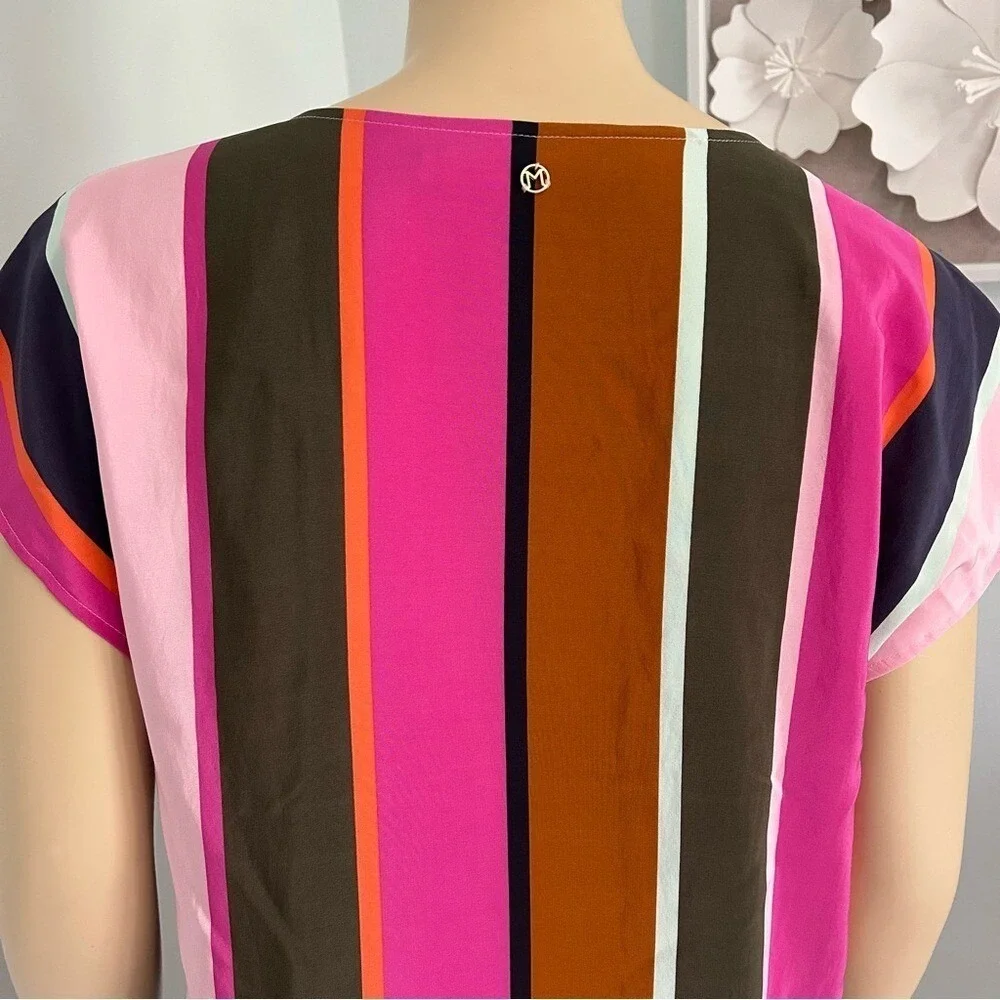 Marie‎ Oliver Silk Multi Color Striped sheath tunic dress women's M